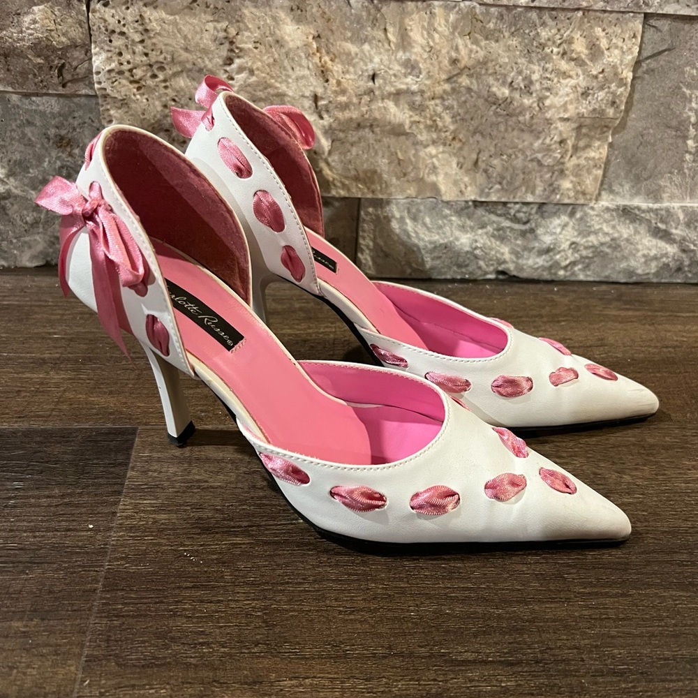 White heels size 6.5 with pink bow